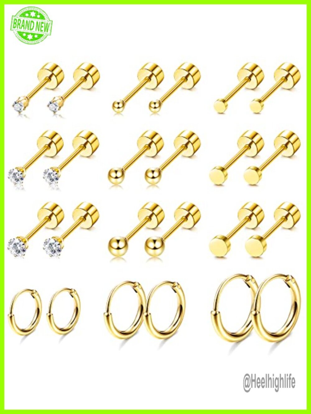FASACCO Small Tiny Stud Flat Back Earring Hypoallergenic Gold Studs 14K